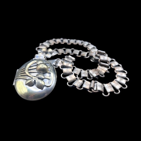 Antique Book Chain Locket Necklace Victorian 800 Silver in Good Condition - Picture 7 of 8